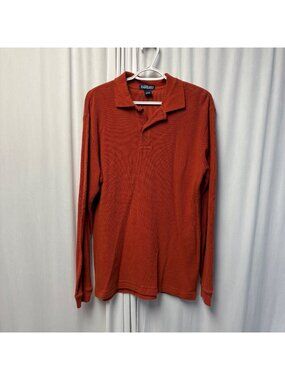 Lands End Mens Rust Long Sleeve Waffle Knit Shirt Size M 38-40 Regular Cotton